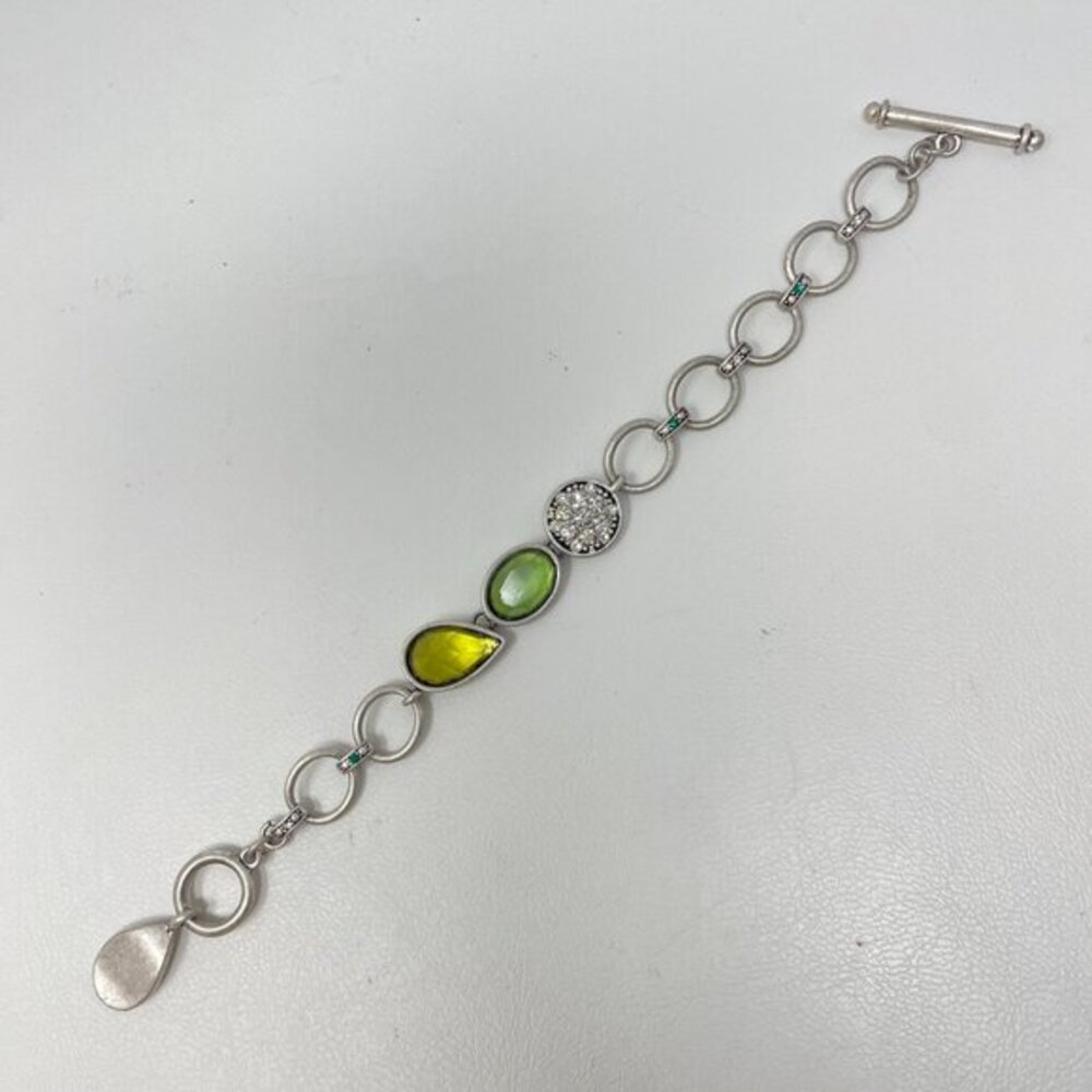 Lia‎ Sophia Silver Tone Bracelet With Green & Yellow Gemstones And Rhinestones